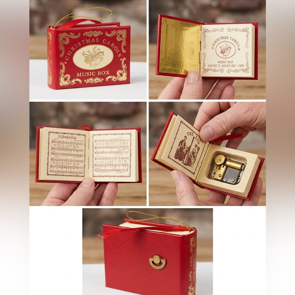Kurt Adler 1985 Christmas Carols Wind Up Music Box Red Book Works Ornament RARE